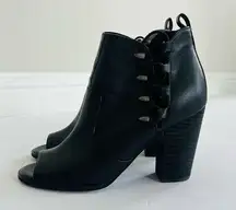 G by Guess Sleek Black Ankle Booties with Open Toes and Side Zipper Size 7M