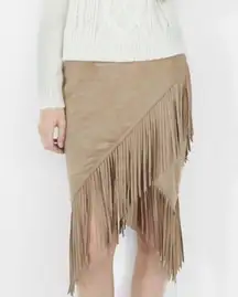 Express Faux Suede Symmetrical Fringe Skirt in a tan/ brown colour size 4