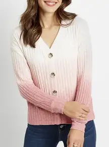 Maurices Pink Ombré Top V-neck Button Front Long Sleeve Ribbed
