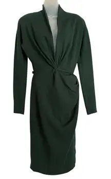 Vintage Donna Karan Black Label Archival Green Wool Wrap Dress Union-Made Size S