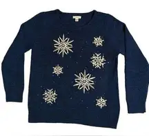 Croft & Barrow Sweater Womens‎ Medium Blue Pullover Crewneck Holiday Snowflake