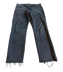 Kut From The Kloth Reese Ankle Straight Leg Black Jeans Raw Hem Size 6 Women's