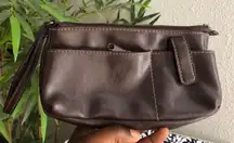 Chocolate brown vegan leather wristlet wallet purse zippered organizer.