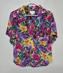 Vintage 70's Christian Dior Floral Rayon Button Up sz 8 Vacation Beach Resort‎
