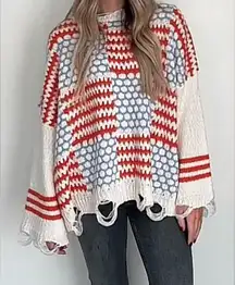 NWT POL Orange and Blue, and White Patterned Turtleneck Sweater