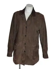 LORO PIANA Womens Brown Suede Jacket Cashmere Lining Longline Buttons Size Large