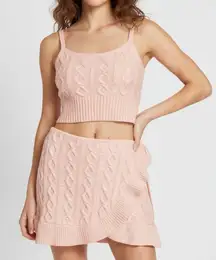 GUIZIO Gemma Cable Knit Wool-Blend Wrap Mini Skirt, Pink, XS