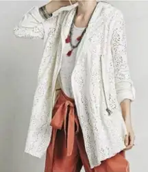 Free People Women’s Crochet Knit Hoodie Cardigan XS Asymmetrical Zip Roll Tab