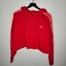 Adidas  Red and Neon Orange Cropped Hoodie Size Large