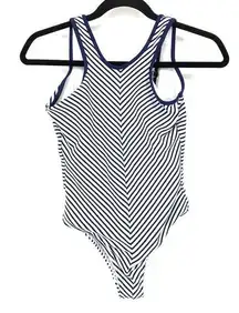 Peixoto Women's Size Small Striped V-Back One Piece Swimsuit White Blue