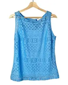 Laundry by Shelli Segal Light Blue Button Down Back Sleeveless Lace Tank Top M