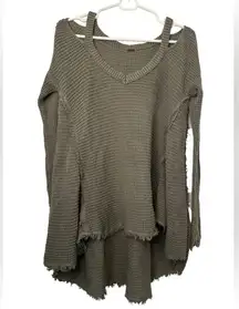 Free People Olive Green Moonshine Sweater Waffle Knit Cold Shoulder