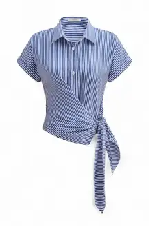 COMMENSE Striped Asymmetric Draped Blouse
COLOR - Blue Size Large NWT sold out