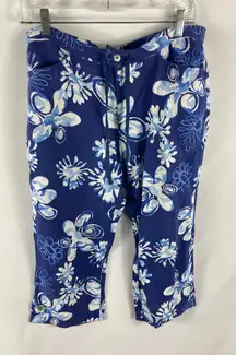 Erin London Linen Blend Floral Print Tie Waist Crop Pant Size Medium