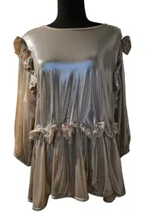 Anthropologie En Saison Gold Shiny Mid Sleeve Blouse 