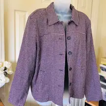 2000s Y2K Vintage Purple white checkered plaid gingham button-up blazer preppy old money retro jacket #coquette #twee Size L, measurements in pics