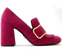 Prada Block Heel Suede Loafers w/ Buckle Pink Size 8/38 NEW