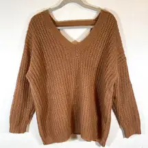 Dreamers Tan V Neck Chunky Knit Oversized long sleeve pullover sweater size s/m