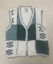 Vintage Cottagecore Embroidered Gina Peters Patchwork Knit Vest Medium