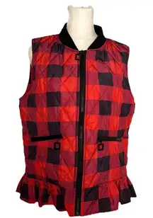 Charlie Paige Women’s Plaid Quilted Vest With Ruffle Size M