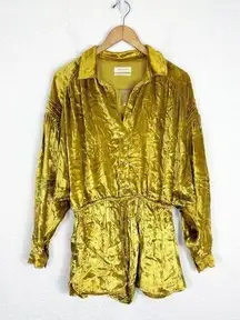 Urban Outfitters New Moon Velvet Romper Cinched Waist Tie Slouchy Gold Medium