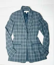 ANNE KLEIN II Black Gray Plaid Single Button Blazer Jacket Size 2 Women’s VNTG