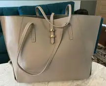 ZAC Zac Posen Eartha Folded Gusset Leather Tote in Dust / silver hardware