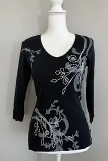 Vintage Tryst Y2K Woman’s Top Black Sz M 3/4 Sleeve V-neck Whimsigoth Celestial