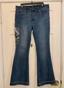 Y2K Ed Hardy Brave Heart True Eagle Junior Wide Leg Junior Size 32 Jeans.   2402