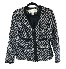 Doncaster Womens Black & White Geometric Print Peplum Jacket Size 14
