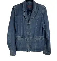 Ralph Lauren Womens Jean Jacket Blue Denim Zip Front Sz Large Distressed Western