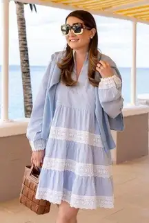 x Style Charade Charlotte Seersucker Dress in Blue & White