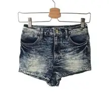 Almost Famous Crave Fame High Waist Faded Denim Jean Short Blue Womens Size 1/25