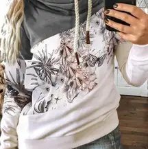 COLOR BLOCK FLORAL PRINT LONG SLEEVE HOODIE