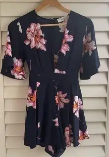 Deep V Flower Pattern Romper