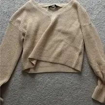 Cream V-Neck Sweater with Knit Texture