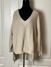 EXPRESS CREAM KNIT OVERSIZED V NECK TUNIC SWEATER