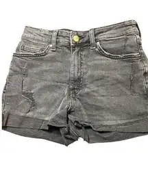 H&M Womens Black Denim Distressed Jean Shorts Bootie Cuffed Size 4