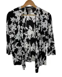 Chicos Floral Open Front Cardigan Size 1 Medium Lightweight Sweater Layering