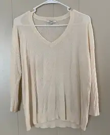 Madewell Cream Pointelle Knit Sweater Women’s XS Lightweight V-Neck Pullover