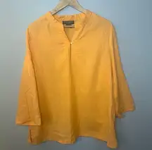 Anne Carson Woman 100% Linen Summer Spring Shirt Top Size 1X Orange Peach Beachy