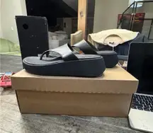 Fitflop F-MODE Leather Flatform‎ Toe-Post Sandals Black Size 6