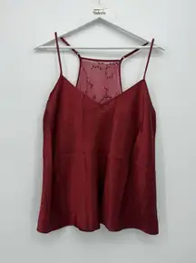 Unbranded Red Satin Tank Top Sheer Mesh Embroidered Lingerie Cami Top XL