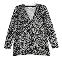 Foxcroft Sweater Womens Large White Black Leopard Cardigan Neutral Office Casual