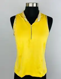 Tail Tech Womens Small S Yellow Tan Whit Zip Front Sleeveless Tank Golf Tennis