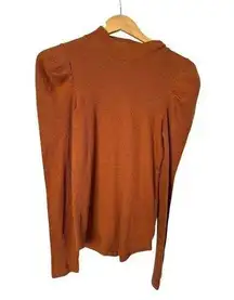 Free People Puff Sleeve Thermal Top Rust Brown Size Medium Cotton Mock Neck