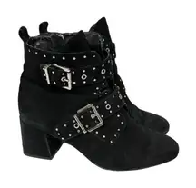 Rebecca Taylor Logan Black Suede Studded Buckle Heel‎ Booties Size 7