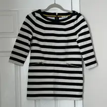 Boden Striped Mod Retro Top Elbow Sleeve White Black Size 4 Zipper Cotton Thick