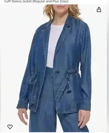 Calvin Klein Denim Chambray Jacket Cinch Waist Belted Size Medium Tencel Lyosel