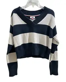 Tommy Jeans Navy & White Striped V-neck Cropped Pullover Knit Sweater XS/S EUC